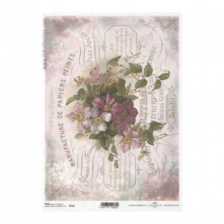 Rice decoupage paper vintage clematis flowers A4 ITD R716