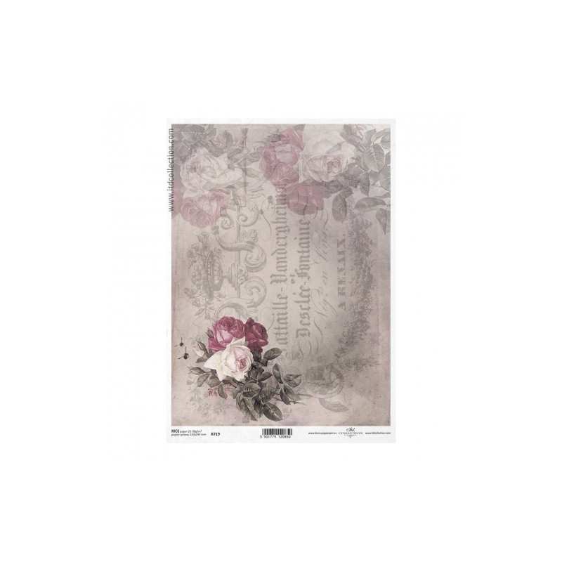 Rice decoupage paper vintage rose lettering A4 ITD R719