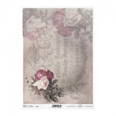 Rice decoupage paper vintage rose lettering A4 ITD R719