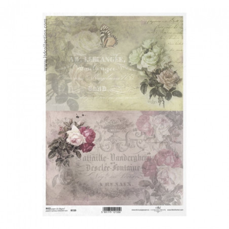 Papier ryżowy do decoupage vintage kwiaty A4 ITD R729 - sklep plastycz