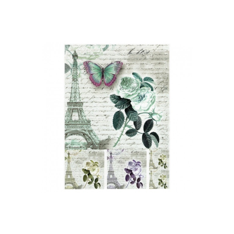 Papier ryżowy do decoupage paryż róże motyl A4 ITD R739 - sklep plasty