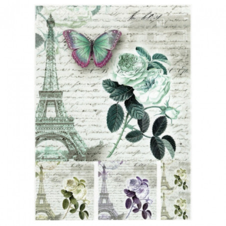 Rice decoupage paper paris roses butterfly A4 ITD R739