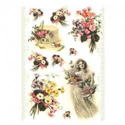 Rice paper for decoupage lady and flowers