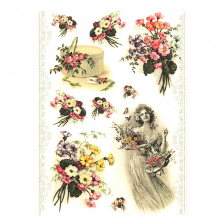 Rice paper for decoupage lady and flowers