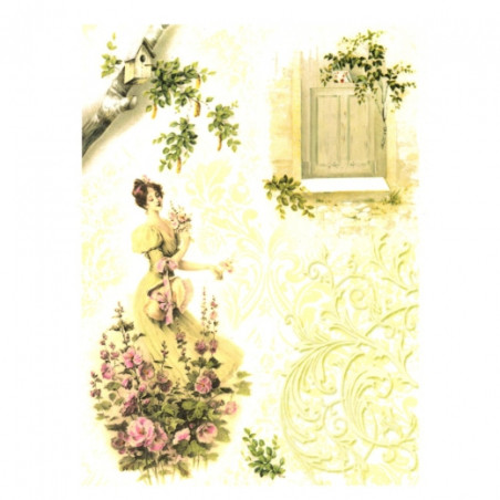 Papier ryżowy do decoupage vintage kobieta kwiaty A4 ITD R316 - sklep