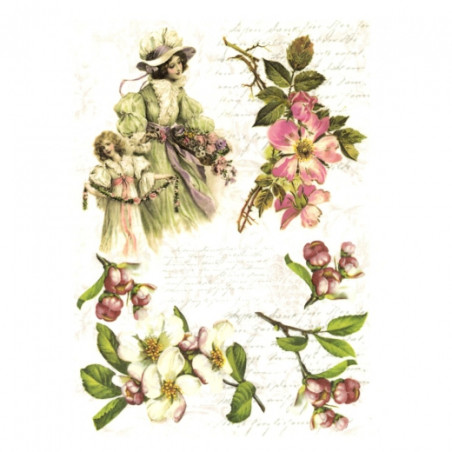 Rice decoupage paper apple blossom woman A4 ITD R315
