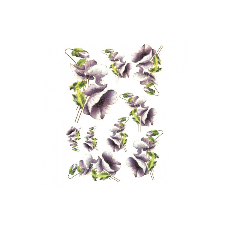 Rice decoupage paper purple poppies A4 ITD R273