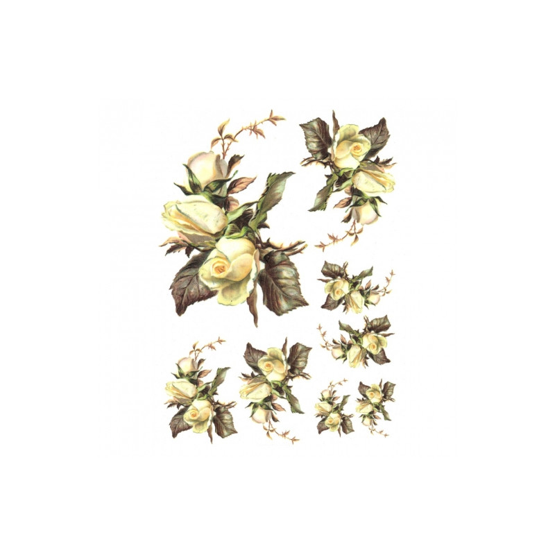 Rice decoupage paper white roses A4 ITD R252