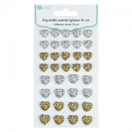 DP Craft crystals, gold and silver self-adhesive hearts 36 pieces