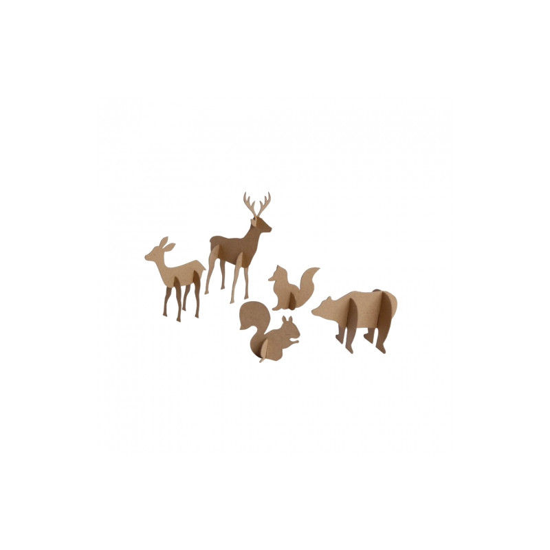 Happy Color set of cardboard shapes 3D forest animals 5 pcs 9-20 cm