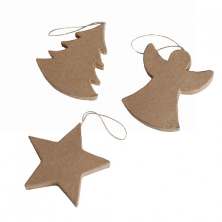 Happy Color shapes from papier mache christmas 3 pcs 10x 1.2 cm