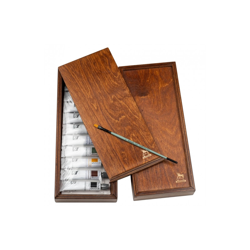 Renesans piórnik drewniany z farbami colours 10x20ml - sklep plastyczn