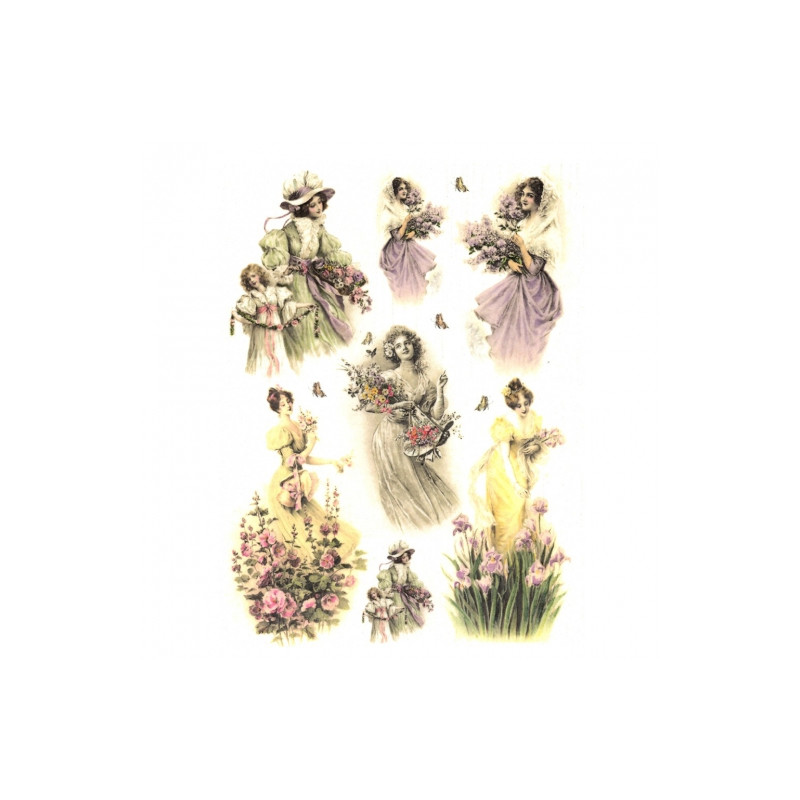 Rice paper for decoupage women flowers A4 ITD R319