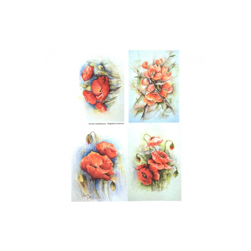 Rice decoupage paper red poppies A4 ITD R274