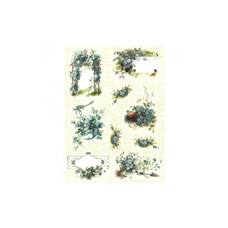 Papier ryżowy do decoupage kwiaty niezapominajki A4 ITD R357 - sklep p