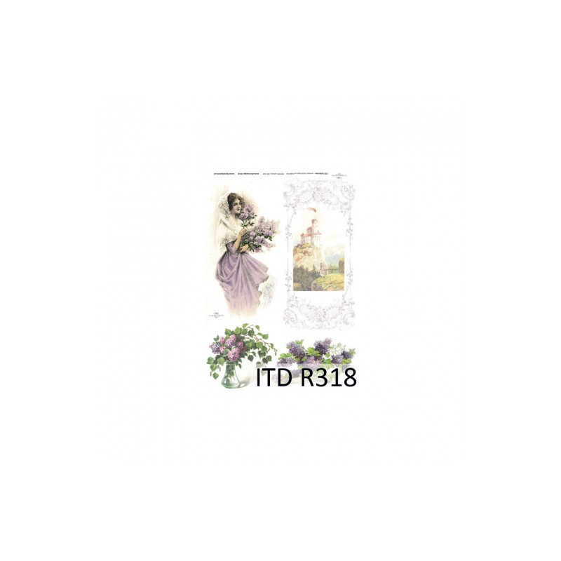 Rice paper for decoupage vintage woman flowers R318