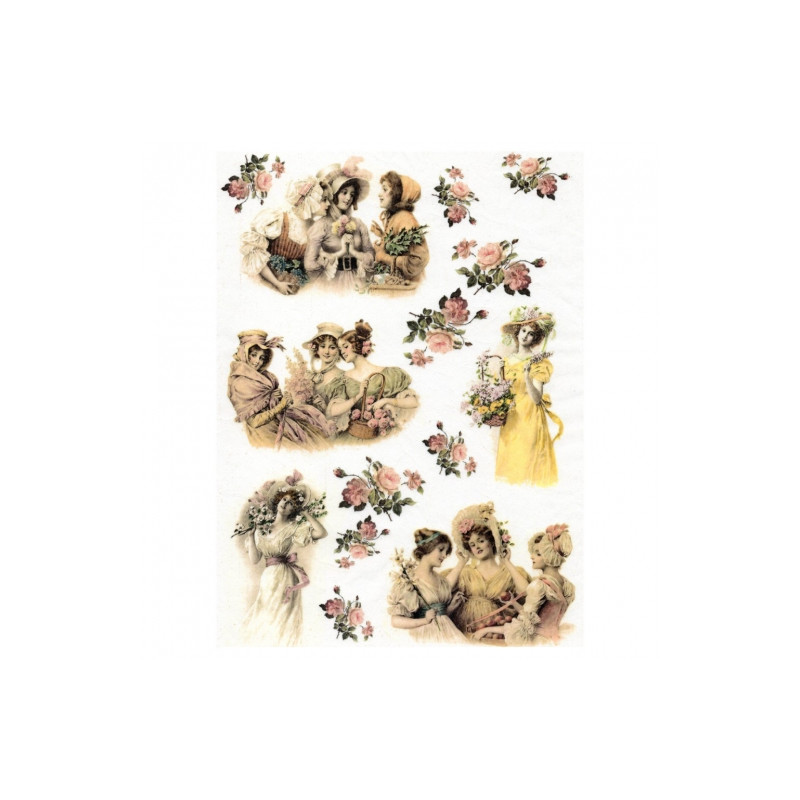 Papier ryżowy do decoupage vintage kobiety kwiaty A4 ITD R366 - sklep