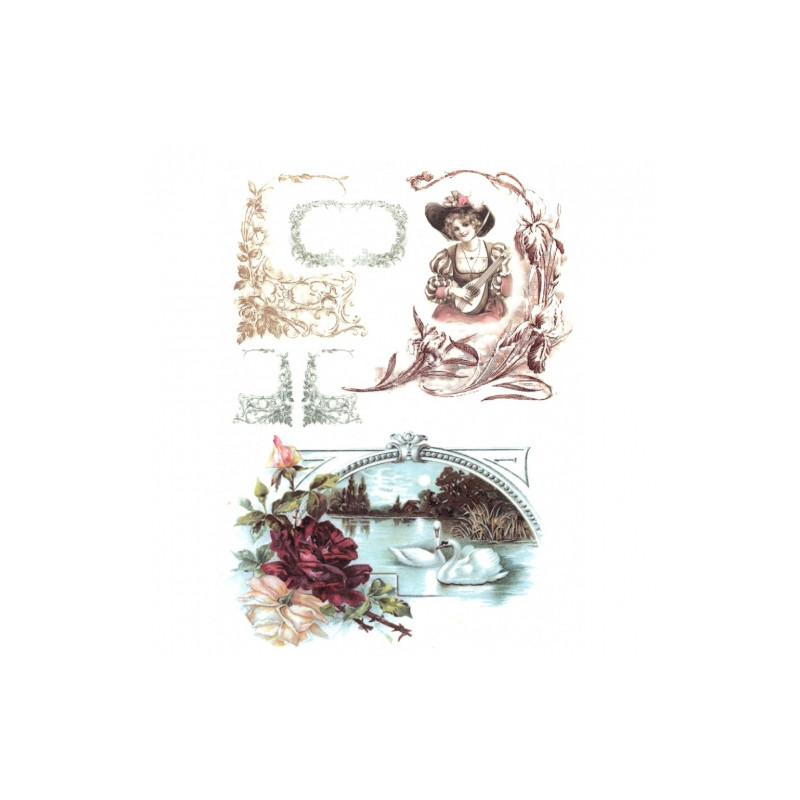Rice paper for decoupage swan woman roses A4 ITD R346