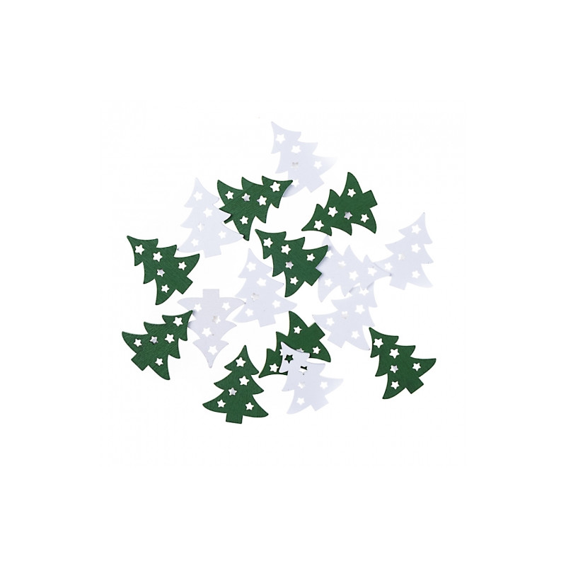 DP Craft self-adhesive wood Christmas tree shapes, 16 pcs, white and g
