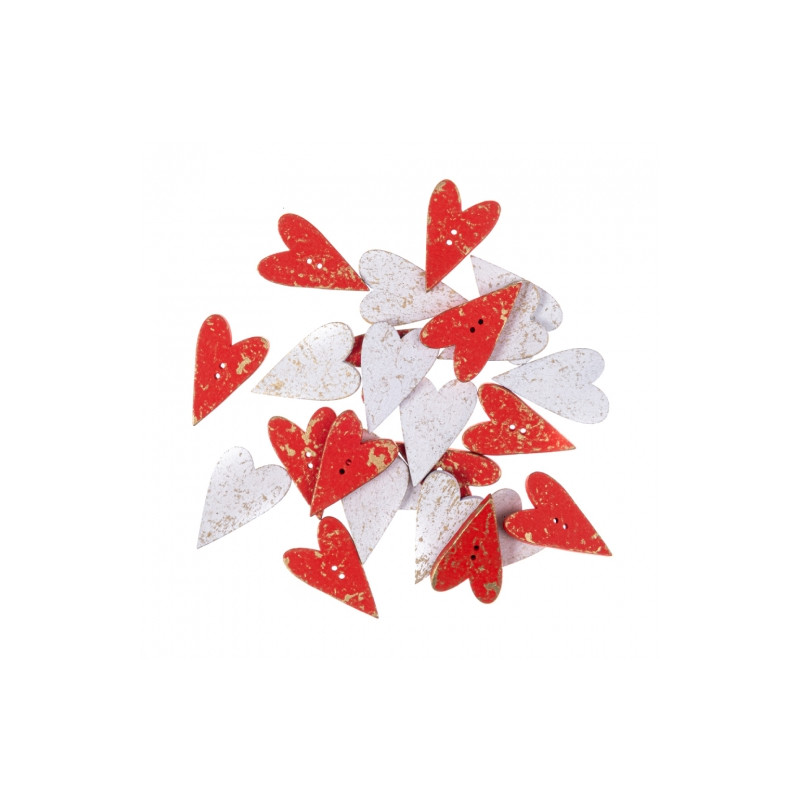 DP Craft mix drewnianych guzików z sercami 2 x 3,2 cm 24 szt czerwone