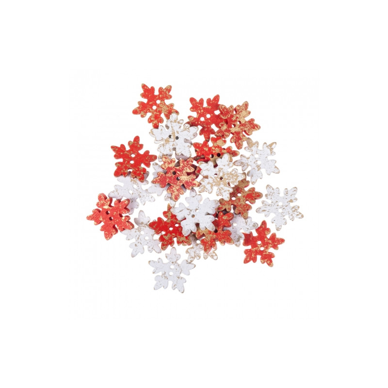 DP Craft wooden snowflake buttons 2.5cm 24 pcs red and white gilded