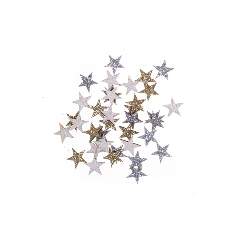 DP Craft kształty z drewna gwiazdki brokatowe dwustronne 1,4 cm 36 szt