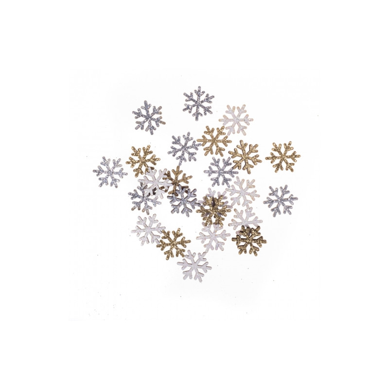 DP Craft kształty z drewna śnieżynki brokatowe dwustronne 1,6 cm 24 sz