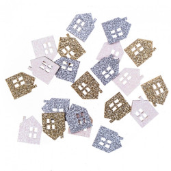 DP Craft wood shapes double-sided glitter houses 1.7 x 2.2 cm 21 pcs g