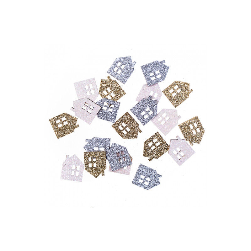 DP Craft wood shapes double-sided glitter houses 1.7 x 2.2 cm 21 pcs g