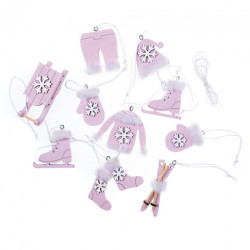 DP Craft wood shapes winter motifs with fur and a pendant 12 pcs pink