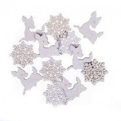 DP Craft kształty z drewna sarenki i śnieżynki samoprzylepne z brokate