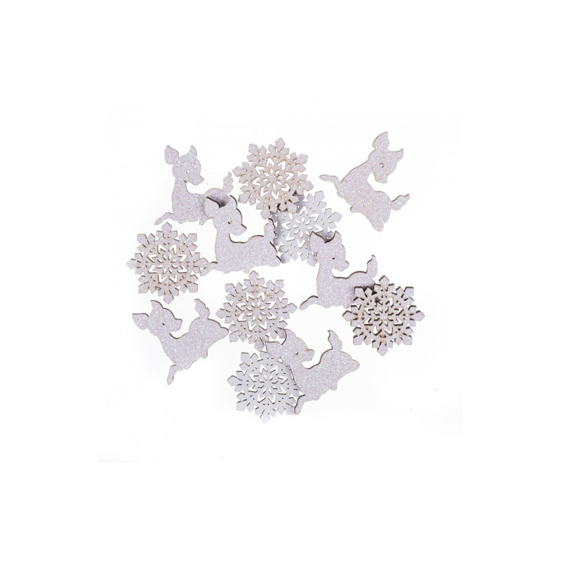 DP Craft shapes of deer wood and self-adhesive snowflakes with glitter