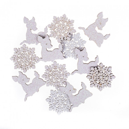 DP Craft shapes of deer wood and self-adhesive snowflakes with glitter