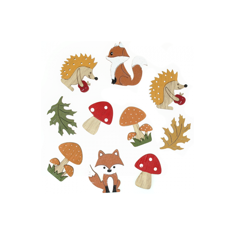 DP Craft kształty z drewna motywy leśne samoprzylepne 10 szt multikolo