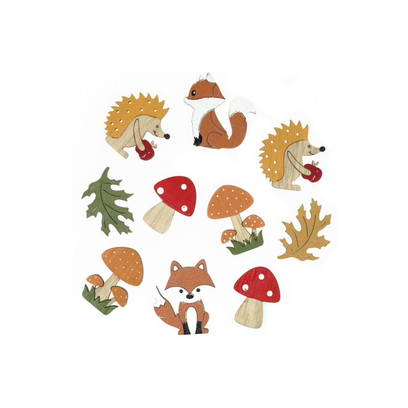 DP Craft wood shapes, self-adhesive motifs, 10 pcs. Multicolour