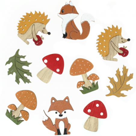 DP Craft wood shapes, self-adhesive motifs, 10 pcs. Multicolour