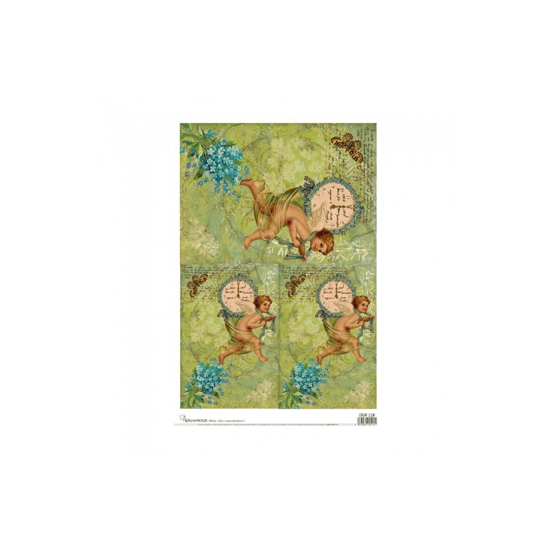 Calambour digital rice paper for decoupage angel clock DGR 118 32x45cm