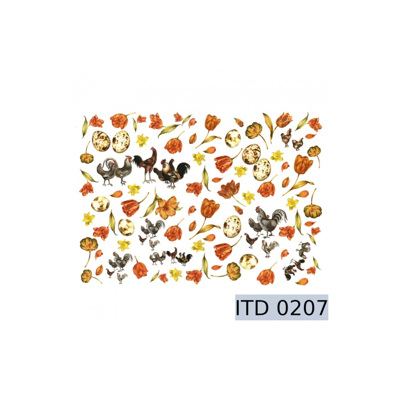 Papier do decoupage koguty i kwiaty 996-0207/A3 - sklep plastyczny - s