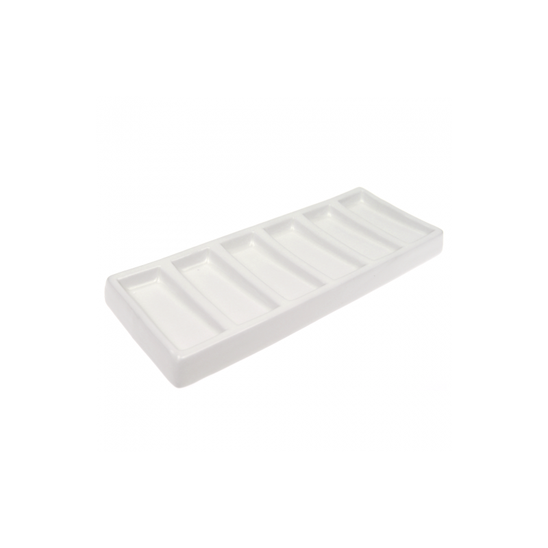 Rectangular porcelain palette 200x80x20mm with 6 oblong cavities