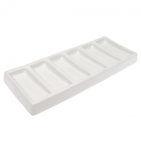 Rectangular porcelain palette 200x80x20mm with 6 oblong cavities