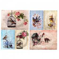 Decoupage paper A3 ITD 0326 birds in a cage