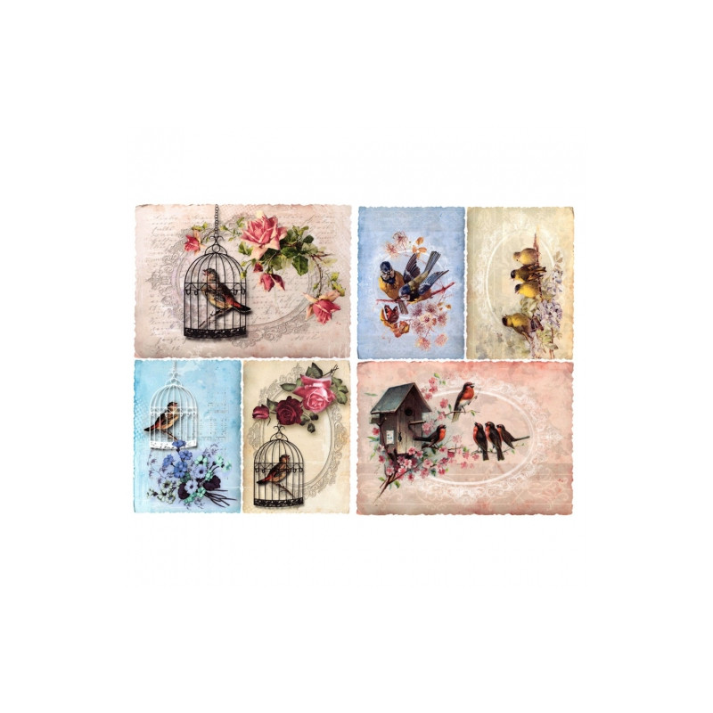 Papier do decoupage A3 ITD 0326 ptaki w klatce - szklep plastyczny - s