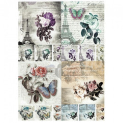 Rice decoupage paper eiffel tower butterfly A4 ITD R741