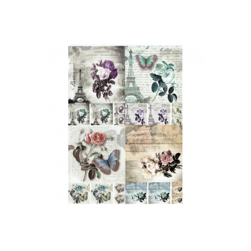 Papier ryżowy do decoupage wieża eiffla motyl A4 ITD R741- sklep plast