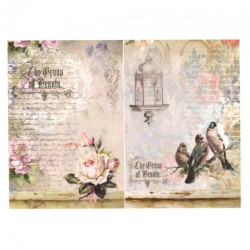 Rice decoupage paper vintage birds cage A4 ITD R709