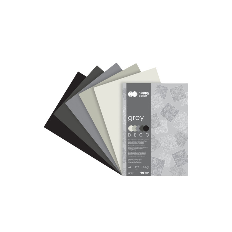 Blok Happy Color deco grey 5 kolorów A4 170 g 20 ark - sklep plastyczn