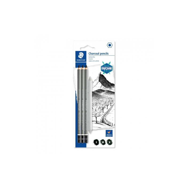 Staedtler mars lumograph charcoal pencil 3 pcs, tortillon in pack