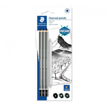 Staedtler mars lumograph charcoal pencil 3 pcs, tortillon in pack