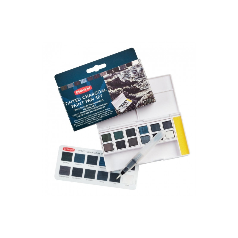 Derwent tinted charcoal paint pan set half-cubes - 12 colors