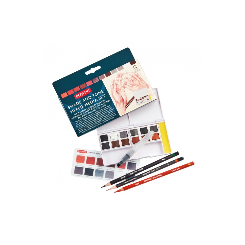 Derwent shade and tone mixed media set half-cubes-12 colors and crayon